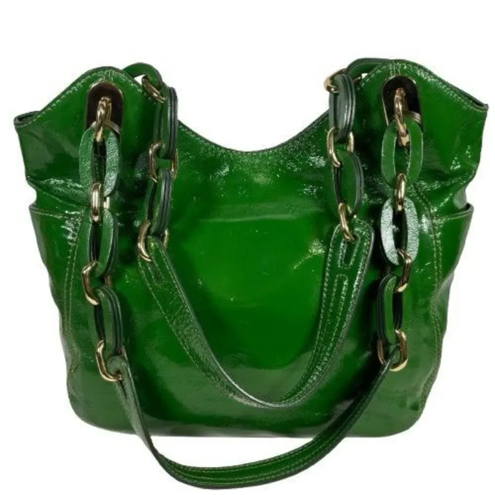 Michael Kors Lillie Purse Kelly Lime Green Gold Hobo Leather Chain Handbag Tote - Picture 5 of 16